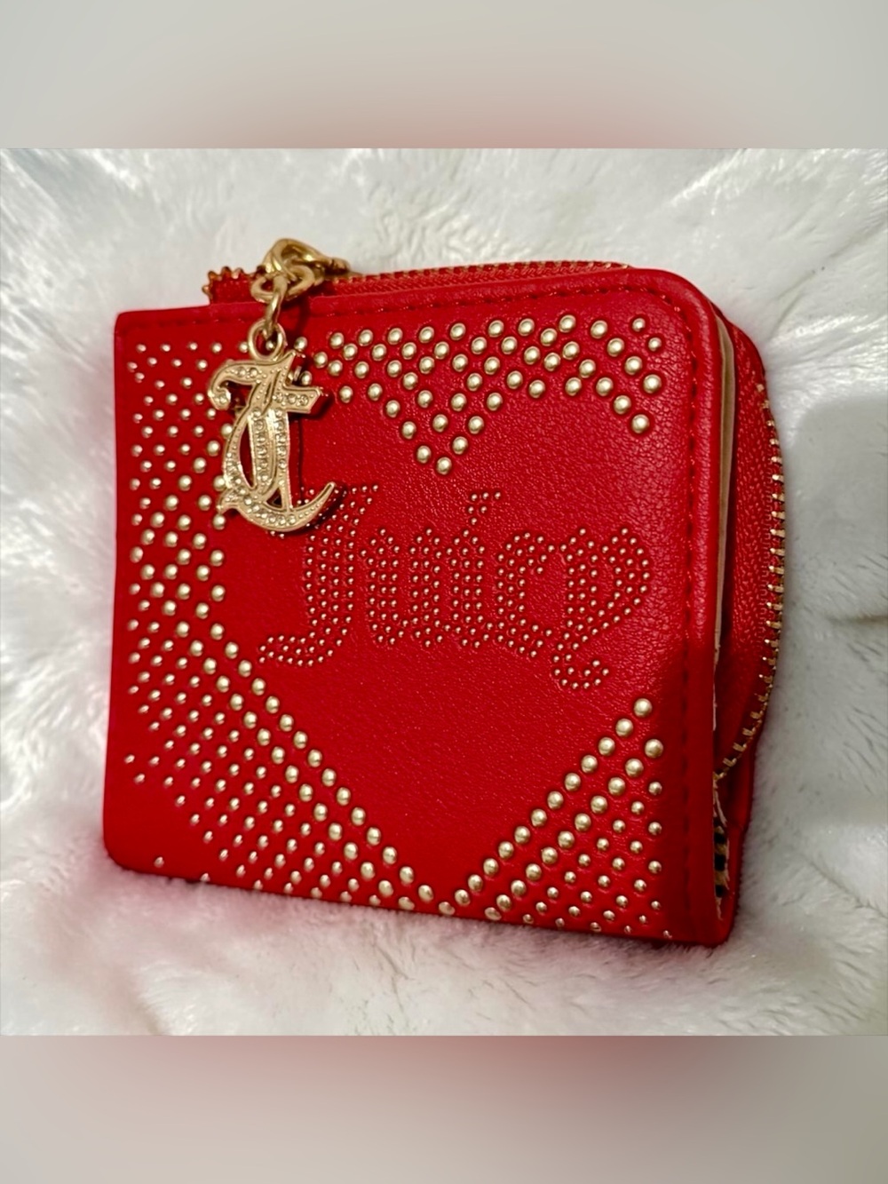 Juicy Couture Studded Heart JC Charm Zip Card Wallet